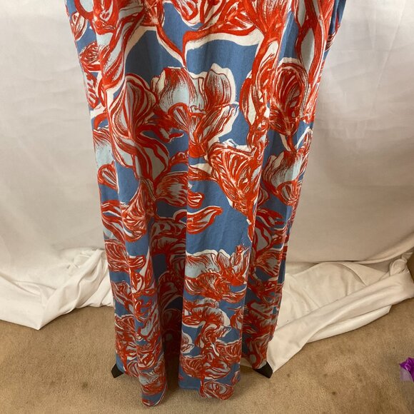Soft Surroundings Maxi Dress 3X Blue Orange-Red White Floral V-Neck Twist Detail - Picture 12 of 13
